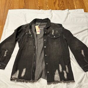 Dokotoo Distressed Black Denim Shirt